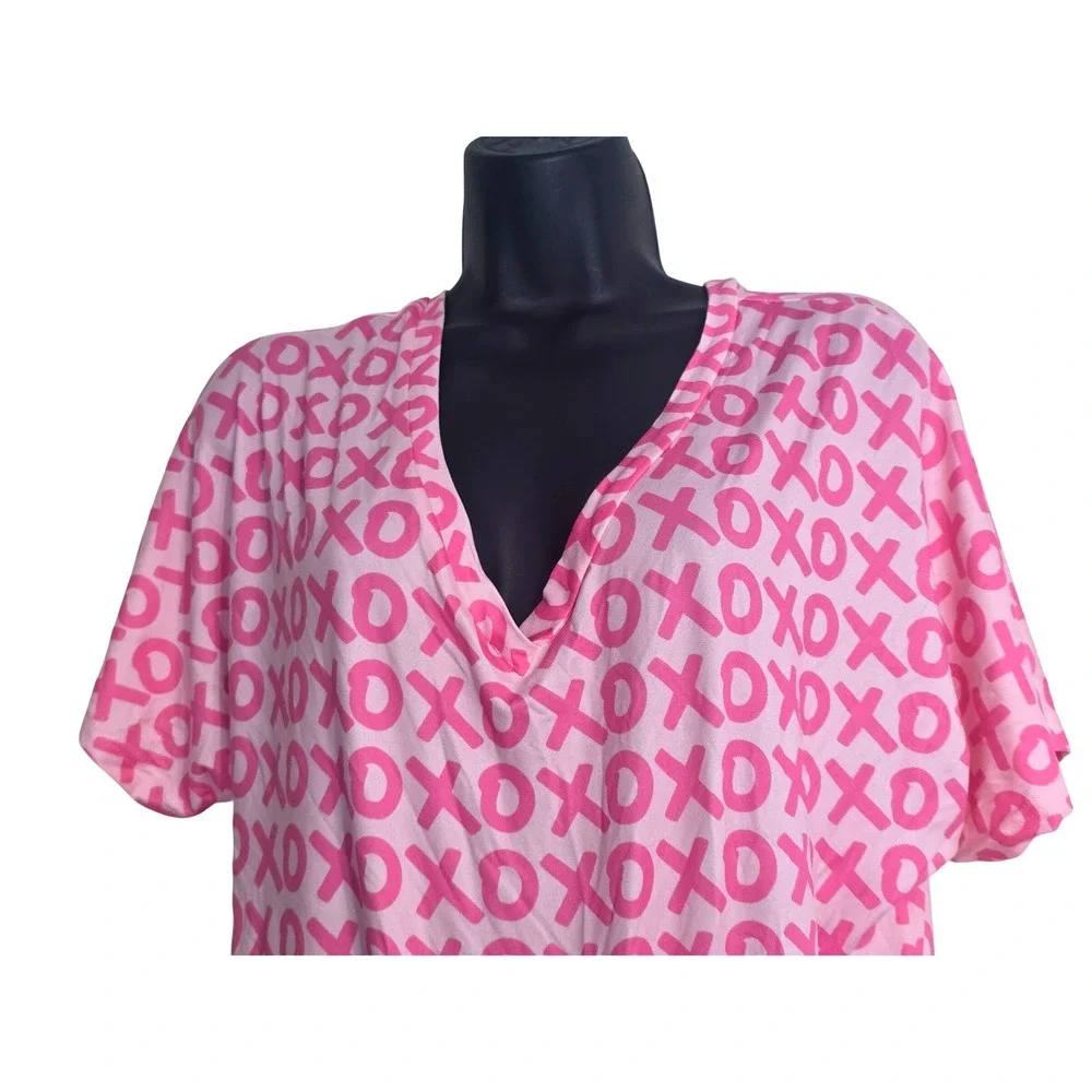 Jordann Jammies Womens Pink XOXO Print Short Sleeve Tassel Drawstring Romper S